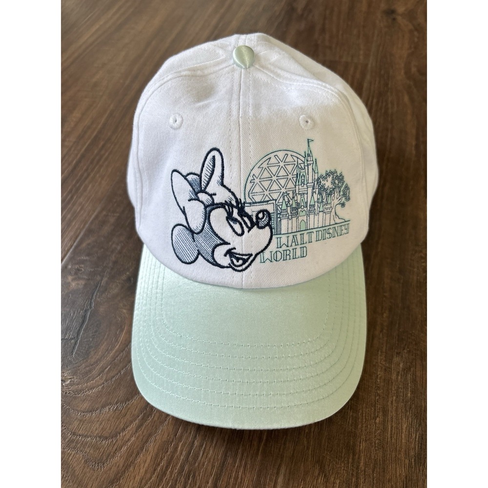 Vtg Disney Parks Minnie Mouse Walt Disney World Hat White Light Green 2018 Adult